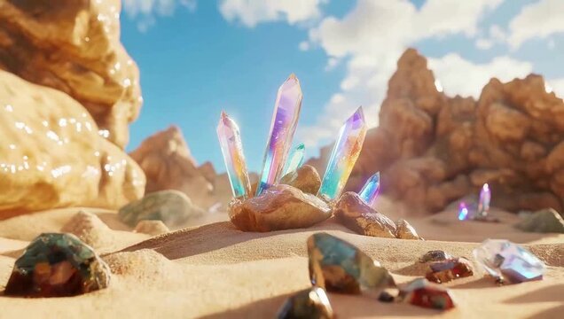 Colorful crystals in rocky desert