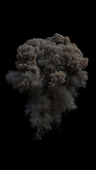 Very Dense Smoke cloud in varying Grey of the end of Aerial Large Explosion on a black background