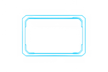 Blue neon glowing frame with rounded corners and light effect on transparent background element