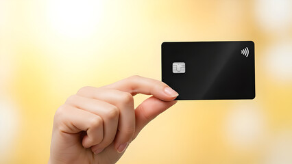 Woman Holding Black Credit Card with Contactless Symbol