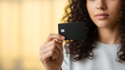 Woman Hand Holding Black Credit Card