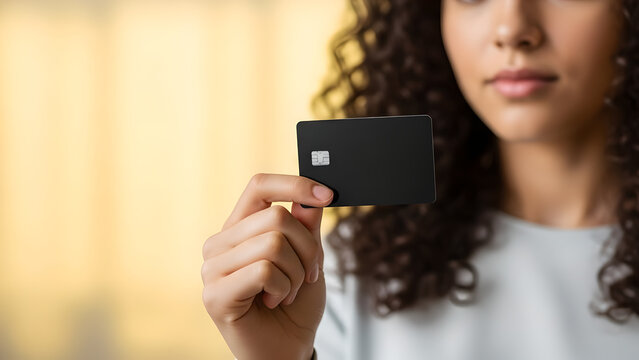 Woman Hand Holding Black Credit Card