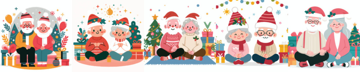 vector of old couple celebrating new year and christmas