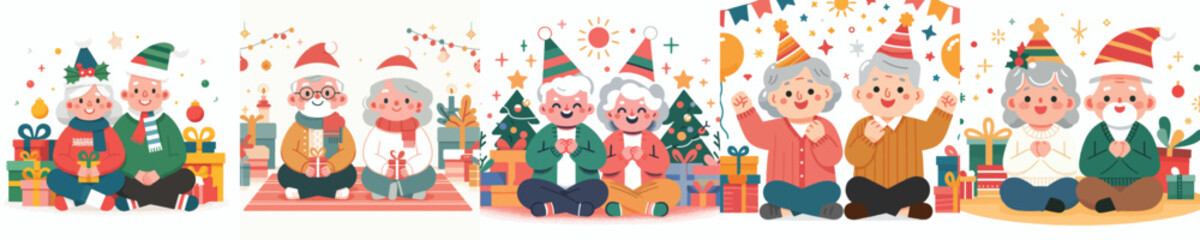 vector of old couple celebrating new year and christmas