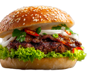 Bulgogi burger with cheese isolated on transparent background