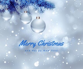 Silver Traditional Merry Christmas and Happy New Year Facebook Post, Merry Christmas and Happy New Year, Holidays greeting card with blurred bokeh background, Christmas, New Year festive background 
