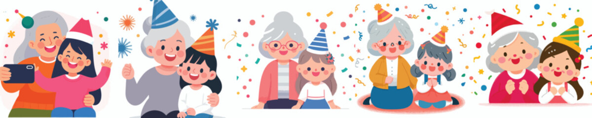 vector grandmother and granddaughter celebrating new year