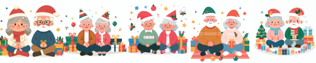 vector of old couple celebrating new year and christmas