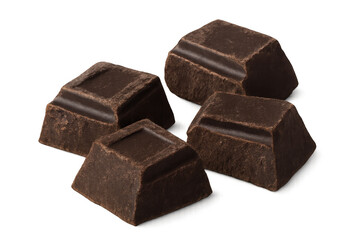 Dark chocolate chunks creating an appetizing pattern, showcasing delicious cocoa confectionery food against a transparent background