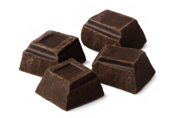 Dark chocolate chunks creating an appetizing pattern, showcasing delicious cocoa confectionery food against a transparent background