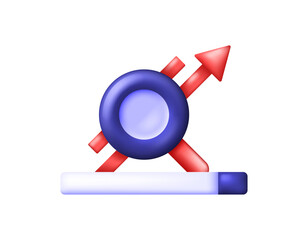 The concept of SEO, or Search Engine Optimization. Optimizing a website to achieve a high ranking in search engines. Illustration of a magnifying glass symbol, search bar, and up arrow. 3D style