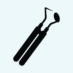 Illustration dental equipment dentist tools mirror probe silhouette vector