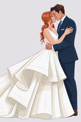 A tender moment between a bride in a stunning white gown and a groom in a classic suit, encapsulating love and joy on their special wedding day.