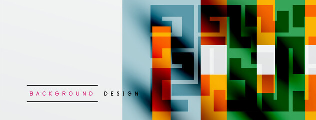 Abstract geometric pattern. Colorful squares create modern design. Gradient transitions add depth, visual interest. Minimalist style.