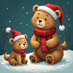 Cute Christmas Bears in Snow &ndash; Festive Winter Illustration