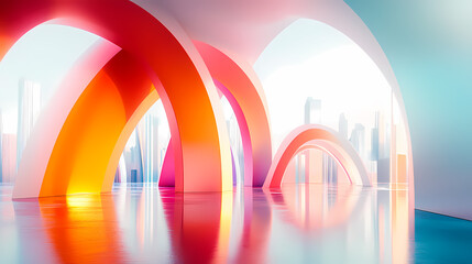 Colorful Archways Overlooking a Futuristic City