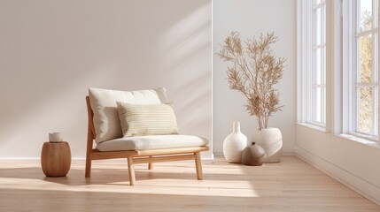 Bright, uncluttered interior with a streamlined lounge chair and neutral palette