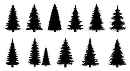 Obraz premium Pine Trees Silhouette Set-Black Christmas Tree Shapes