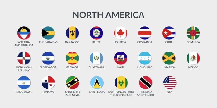 North America countries flags. Flat vector set cliparts.