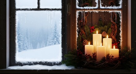 Soft warm lights on window frame