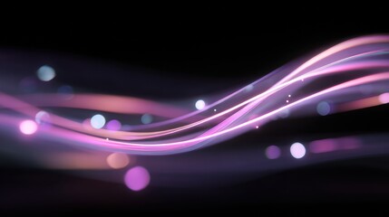 Abstract wave of light flowing through the darkness with light spots blurred around.