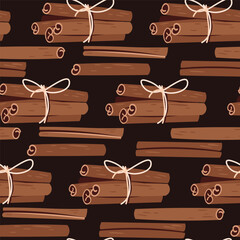Cinnamon Sticks Seamless Pattern Flat Vector. Spice Texture for Cafe Branding, Food Packaging, Seasonal Design. Repeat Background for Wallpaper, Textile, Wrapping Paper, Autumn Theme. Cozy Print