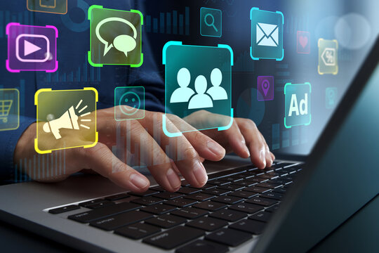 Marketing analytics. Analysis of customer data and campaign performance. Marketer using laptop computer to analyze conversion rate. - Powered by Adobe