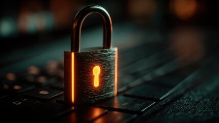 Lock on a keyboard symbolizes security and protection in digital spaces during the night