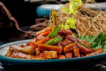 Northeastern-style stir-fried eggplant, potatoes, and green peppers