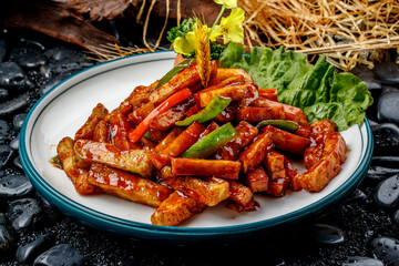 Northeastern-style stir-fried eggplant, potatoes, and green peppers
