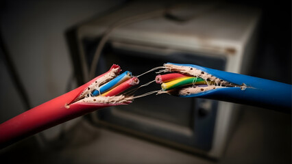 Rodent-Damaged Electrical Cable with Exposed Wires Posing a Fire Hazard