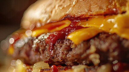 Delicious cheeseburger with fresh lettuce, tomato, and savory sa