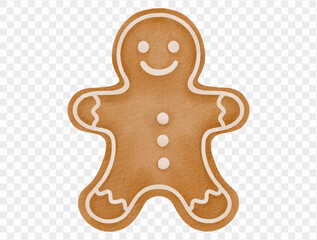 Watercolor gingerbread man illustration for cute Christmas holiday decoration. Vector.