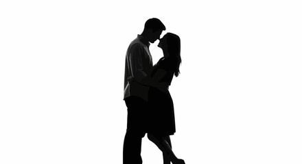 Silhouette of a Couple Embracing in a Romantic Moment.