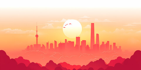 Obraz premium Sunrise over a Chinese Metropolis
