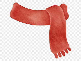 Watercolor red scarf illustration for cozy winter Christmas artwork. Vector.