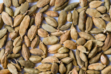 Close-up of organic dried green cardamom pods