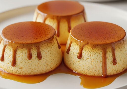 Caramel Flan Dessert on White Plate Close-Up