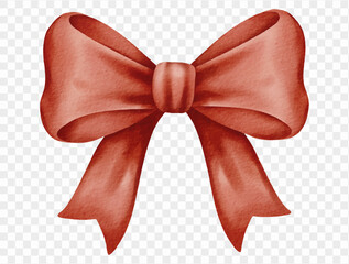 Watercolor red ribbon bow illustration for Christmas holiday decoration. Vector.