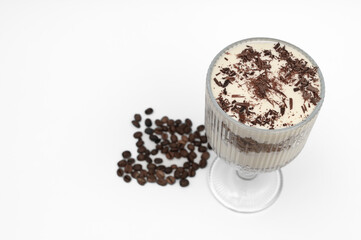 Delicious chocolate cake with coffee, tiramisu on chocolate sponge cake