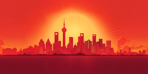 Fototapeta premium Shanghai Skyline at Sunrise