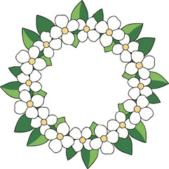 Jasmine Flower Wreath on Dark Green Background – Minimalist White Blossom Vector