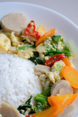 Rice served with capcay, a popular Chinese stir fried vegetables dish