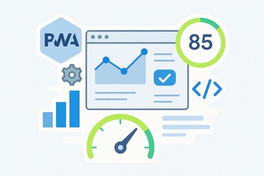 Advanced analytics dashboard showcasing PWA metrics with performance optimization indicators and visual data representations illustrating progress and efficiency metrics