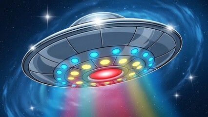 UFO in Space Nebula Alien Encounter in the Starry Sky.