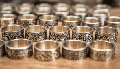 Many engraved brass rings