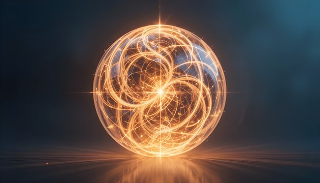 Set against opposing backdrops, this abstract glowing sphere with swirling light patterns displays ethereal beauty and compelling visual effects for artistic endeavors.