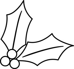 Holly Leaves and Berries Outline Clipart.
Christmas Holly Line Art Icon Set.
Holiday Winter Holly Outline with template.
Transparent background. svg.