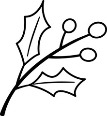 Holly Leaves and Berries Outline Clipart.
Christmas Holly Line Art Icon Set.
Holiday Winter Holly Outline with template.
Transparent background. svg.