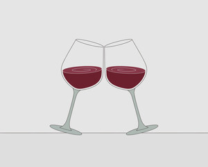 Two elegant wine glasses clinking together above a simple surface, symbolizing celebration, friendship, and joy, capturing the essence of shared moments over a drink.